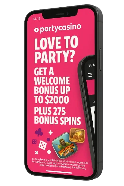 Bono de bienvenida de PartyCasino hasta $2000 y 275 giros gratis en la app móvil