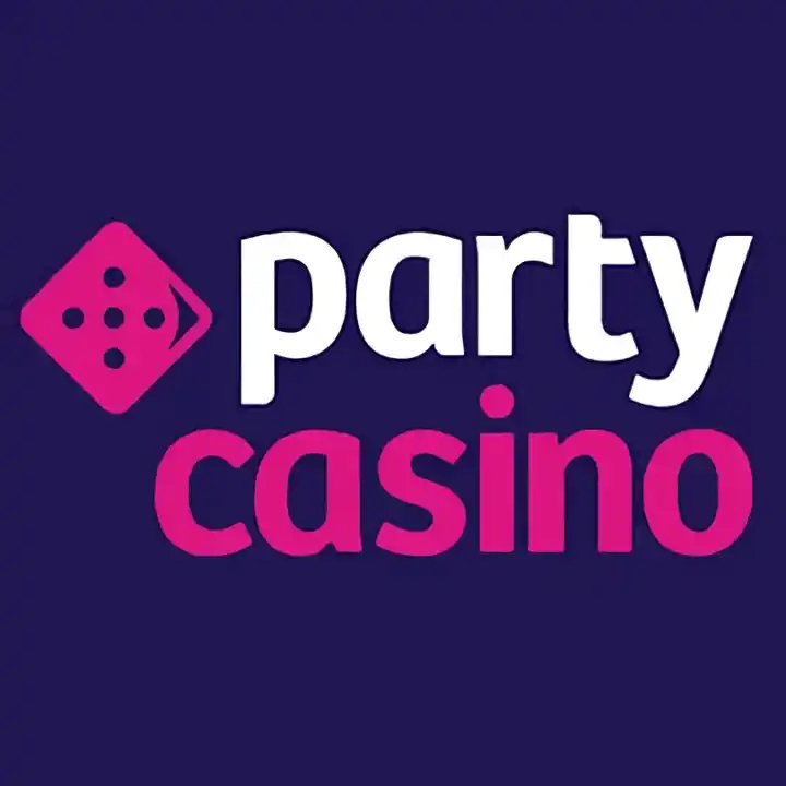 Logo oficial de PartyCasino en fondo azul con dado rosa